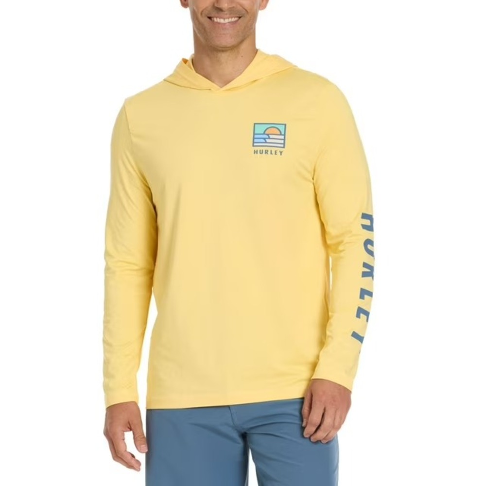 Hurley Mens Hooded UV Tee Size XL Yellow Long Sleeve UPF 50+ Quick Dry T-Shirt